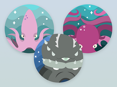 Badges made with Figma achievements badges cthulhu figma illustration octopus squid