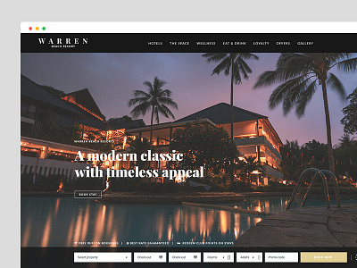 Warren Beach Resort book booking hotel minimalistic resort travel ui ux web design