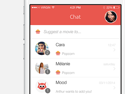 MoodMovie - Moviechat UX app chat clean flat layout list mockup movie orange ui ux