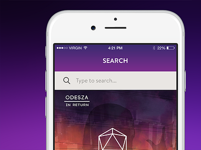 Music event app UX app discovery flat gradient list music purple search ux