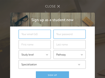 YBS - Sign up page field form inputs layout login popup signup subscription ui web