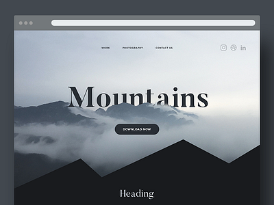 Landing page // Mountains theme design flat grey lettering minimal monochrome mountain typography ui web website