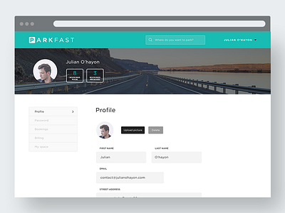 Dashboard // Parkfast clean dashboard design flat form minimal profile ui web webapp website