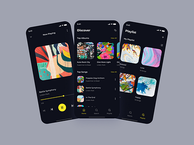 Music Streaming App - Dark Mode app app ux clean clean design color dark mode dark ui listen mobile mobile app mobile design music music streaming app play playlist podcast streaming ui uiux ux