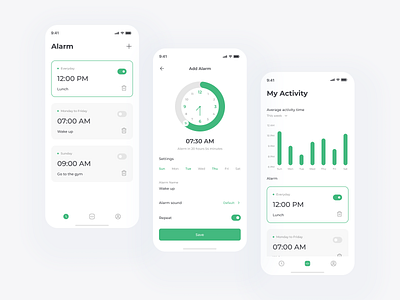 Tangio - Alarm App alarm alarm app analytic chart clean clean design design light light ui mobile mobile app mobile design productivity time timer ui ui design ui ux ui ux design ux