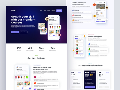 Sinau - Landing Page clean clean design course course app courses e learning homepage landing page learn learning lessons online course online course app online course landing page ui ui ux user interface ux web course web design