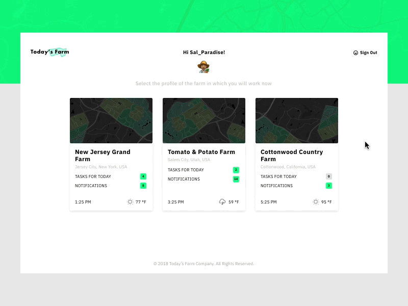 Farm Management Application agriculture application data farm field food interaction management map menu onboarding profile resource soil vegetables