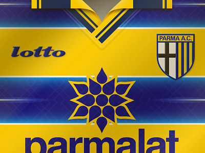 1998-99 AC Parma Home Jersey 1998 1998 99 1999 crest design emblem final home jersey kit logo lotto parmalat retro shirt uefa cup vector yellow