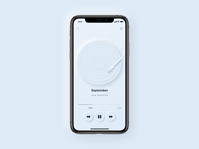 Neumorphic music player 2020 trend app apple blue color design gradient iphone minimalism mobile music neumorphic neumorphism player shadow vinyl