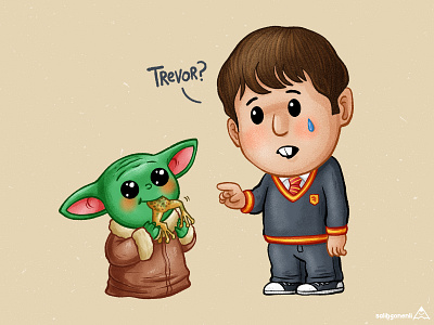 Trevor baby yoda cartoon children cute digital art frog frogs hand drawn harry potter illustration mandalorian neville neville longbottom star wars yoda