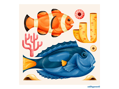 Fish Studies abstract animals cartoon children cute digital art editorial fish geometric illustration