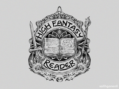 High Fantasy Reader apparel badge cartoon digital art hand drawn illustration logo lord of the rings tolkien