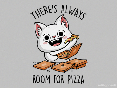 Room for Pizza apparel cartoon cats children cute digital art funny hand drawn illustration pizza