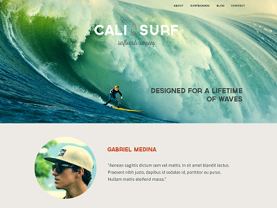 Cali Surf blue homepage landing page menu nav surf website