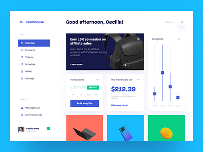 Farmhouse Affiliate Marketing Dashboard advertising affiliate app creative dashboard design desktop illustration interface ios landing marketing minimalist saas sale system typography ui ux website