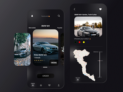 Car Rent Mobile App 2021 app bmw car cars dark graphic design mercedes mobile mode modern rent tourism toyota ui ux