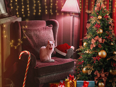 Images Manipulation in Photoshop, Christmas 🎄🎅 cat christmas color correction compositing design editng gifts hamza naeem manipulation photoshop red tree