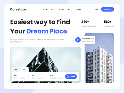 Corestate - Web Design apartment book booking building design home home page house landing page light logo price realestate ui uiux webpage website