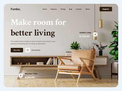 Furdec - Landing page buy chair design furdec furniture graphic design home home page lamp logo main page online order price shop table ui uiux web page website