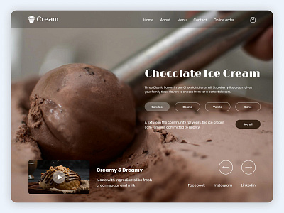 Ice Cream -Landing Page blur branding chips chocolate cream design home page ice ice cream landing page light logo order social theam ui ui design uiux webpage website