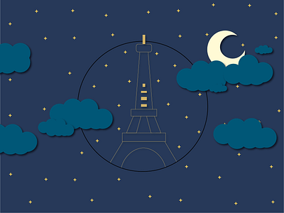 Paris In The Night - Minimal Illustration 3d adobe illustrator clean creative design design inspiration dribbble geometric geometric shapes graphic design illustration minimal minimal design minimal illuistration modern night illustration night sky simple vector weeklywarmup