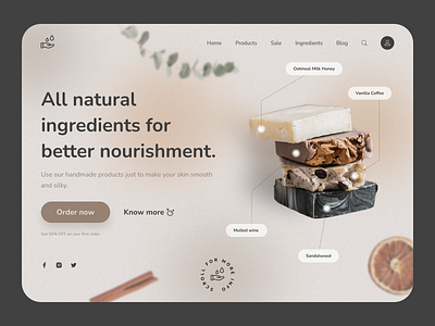 Main page of the Natural Soaps & Bodycare website design body care branding design figma first screen landing landing page main page soap ui uiux website