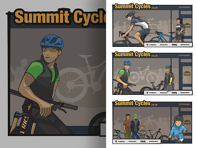 Summit Cycles print ads bike cartoon cycle shop illustration print