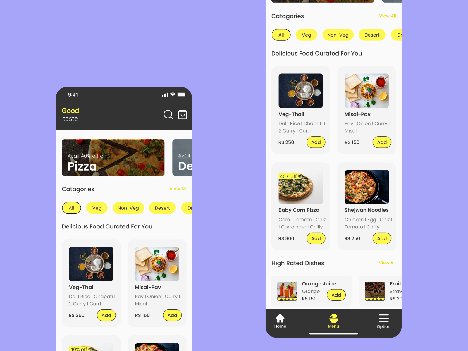 Good taste menu screen improved design by Shubham Muneshwar on Dribbble