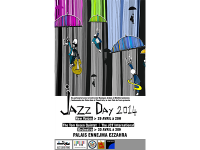 Jazz Day 2014 poster Musicians bring colors to our lives artwork bass character colorful colors concert creative design designinspiration digitalart drawing flying funk graphicdesign graphicdesigner illustration instrument jazz saxophone umbrella