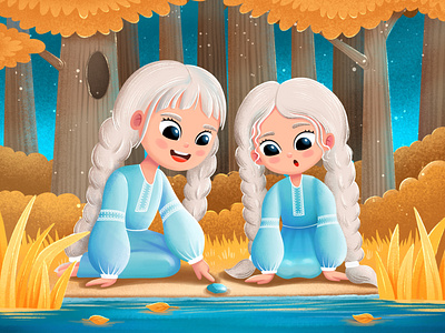 Two sisters at the black lake 2d art artist book cover book illustration cartoon character design children children illustration childrens digital art illustration illustrator kids kids book kids illustration kids toy portfolio puzzle