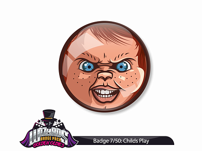 Daily Challenge 7/50: Child's Play (1988) badge childs chucky design graphic horror movie pin play sticker vector