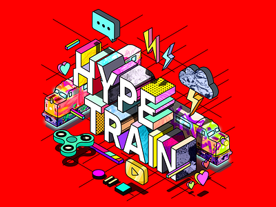 HYPE TRAIN 3d animation design hype illustration isometric motion design red typography