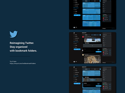 Twitter Bookmark Folders blue dark design desktop figma reimagining social media twitter ui