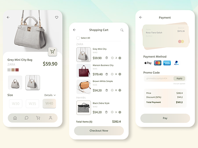 Bag Store: E-commerce App UI Kit app bag design ecommerce light mobile online shop shopping ui women