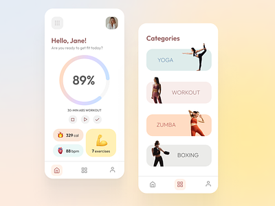Workout App — Mobile App Design app application design gradient graphic design light minimalist mobile mobile ui pastel simple soft ui