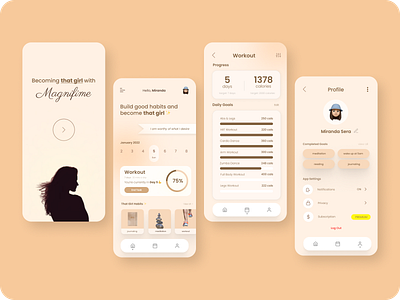 Magnifime - Personal Wellness App app beige brown design girl mental health minimalist mobile personal simple ui woman women