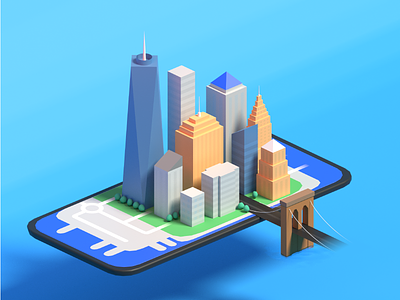 NYC on mobile map preview 3D 3d 3d art blender3d illustration
