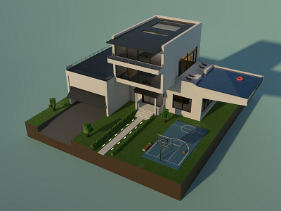 My future house 3d art basketball court design graphic design house illustration logo pool style ui vector