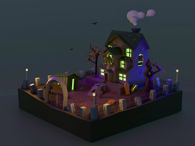 Halloween house 3d art cementery cinema4d design graphic design haloween house illustration motion graphics night spooky style ui
