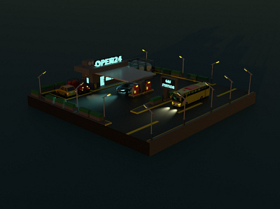3D gas station 3d animation art audi audir8 design gas graphic design illustration jeep lowpoly style