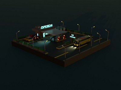 3D gas station 3d animation art audi audir8 design gas graphic design illustration jeep lowpoly style
