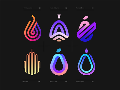 Pear Logos abstract adobe best brand branding color colorful design fruit fruits identity lines logo mark marks modern pear simple symbol unique
