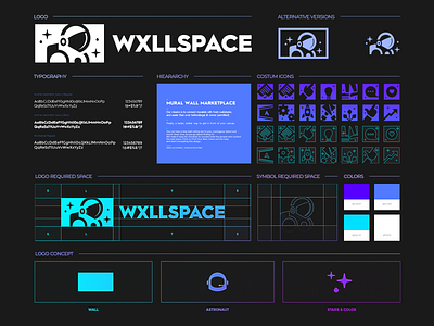 WxllSpace - Branding, Identity & Logo Design astronaut brand brand identity clever colors concept design icons icons set identity lines logo mark modern simple space spacing symbol typefaces wall