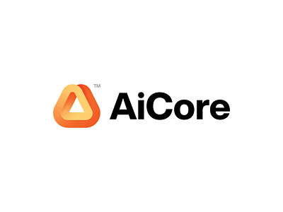 AiCore Logo Design a ai brand branding color data design high end identity initial letter a lines logo loop mark modern orange symbol technology triangle
