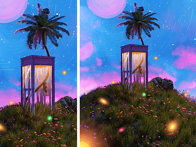 Phone Booth Illustration, Digital 3d animation art artwork best booth branding cartoon design digital grass idea illustration lofi mood nature phone piece simple vibe