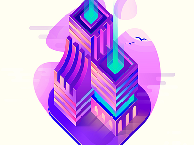 Buildings abstract beam building city clouds concept design illustration isometric light modern