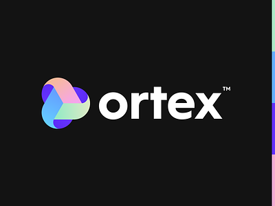 Ortex Logo Design 3d abstract brand branding button clever colorful design elements film identity logo mark play production productions smart symbol video vortex