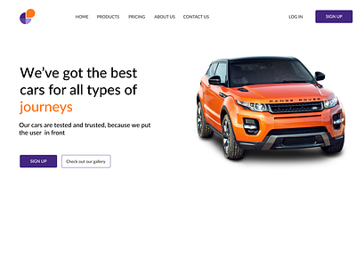 Landing page for a car rental website