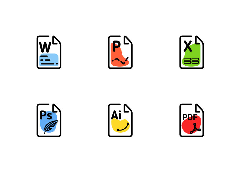 File Type icons adobe pdf illustrator excel powerpoint word photoshop filetype colors icons type file