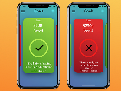 Financial Goals cards finance goals iphonex uidesign